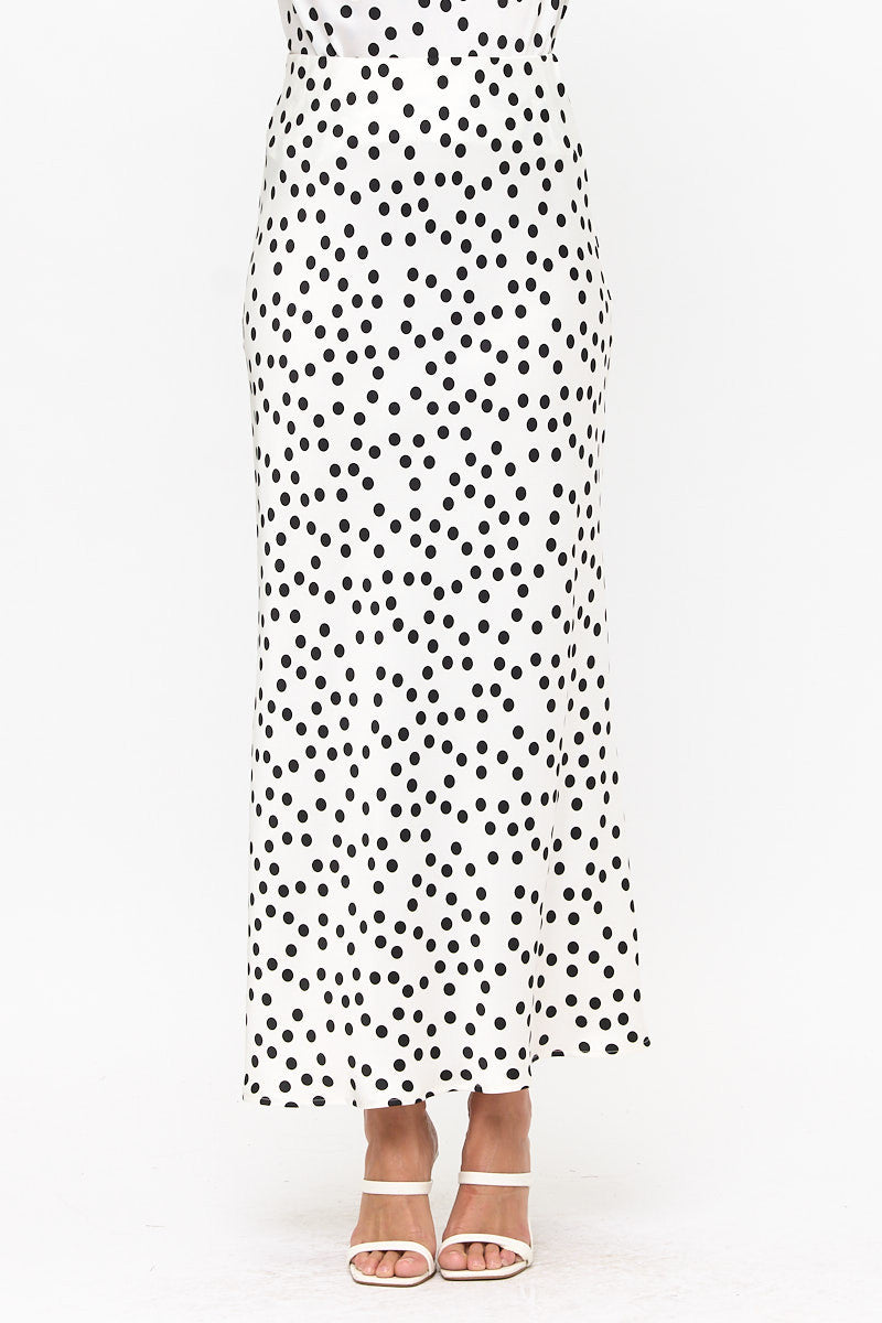 Polka Dot Satin Maxi Skirt-0
