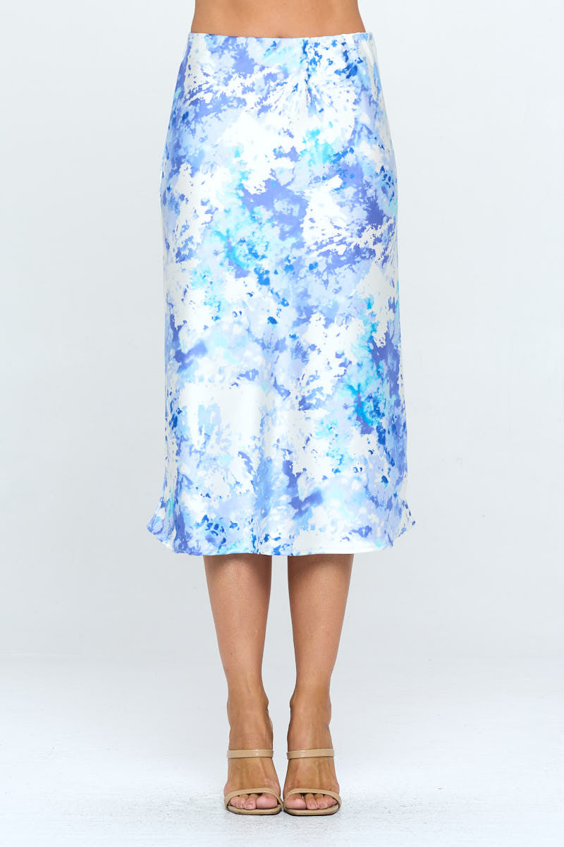 Tie Dye Satin Midi Skirt-0