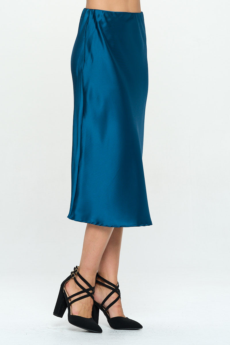 Solid Satin Midi Skirt-1