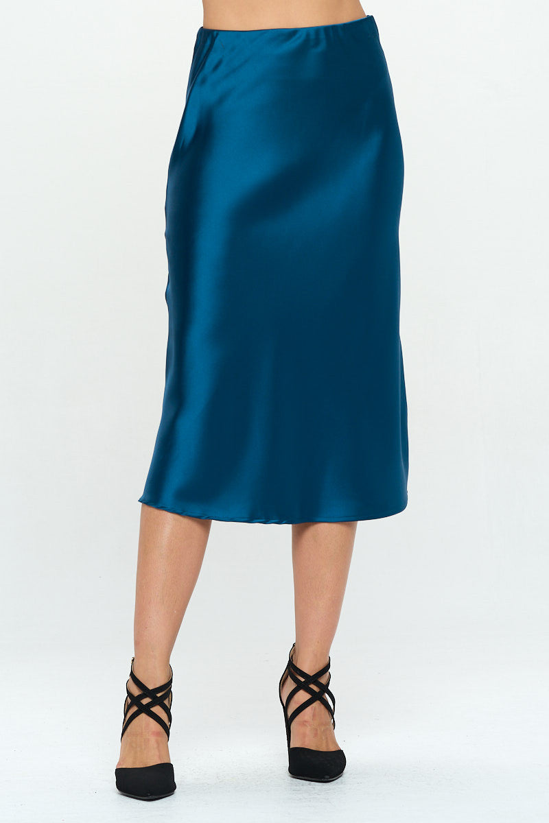 Solid Satin Midi Skirt-0