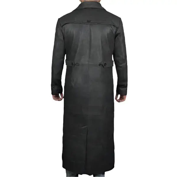Mens Black Leather Winter Trench Coat-1