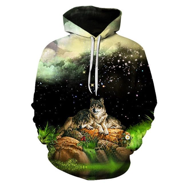 Fashion Galaxy Space 3D Hoodie bright wolf Print Hoodies - GilloServ
