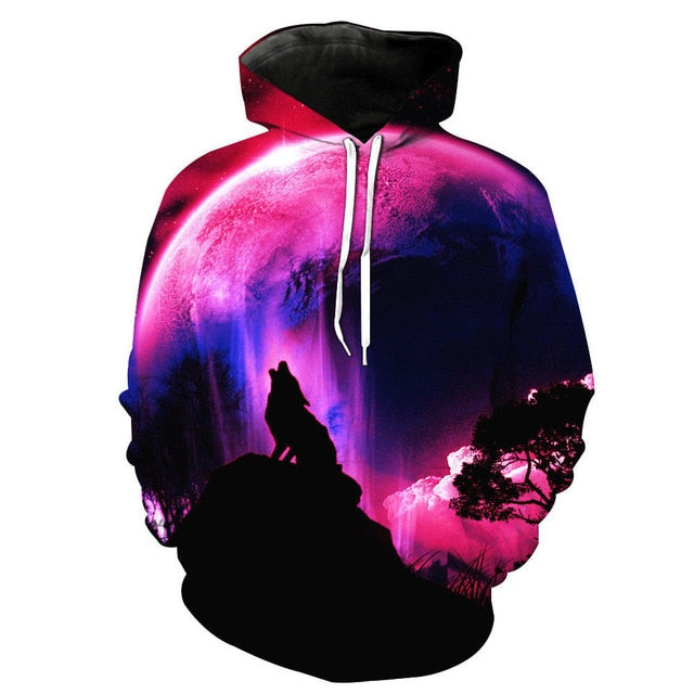 Fashion Galaxy Space 3D Hoodie bright wolf Print Hoodies - GilloServ