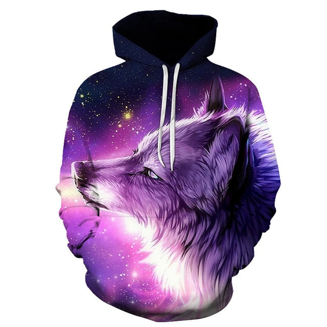 Fashion Galaxy Space 3D Hoodie bright wolf Print Hoodies - GilloServ