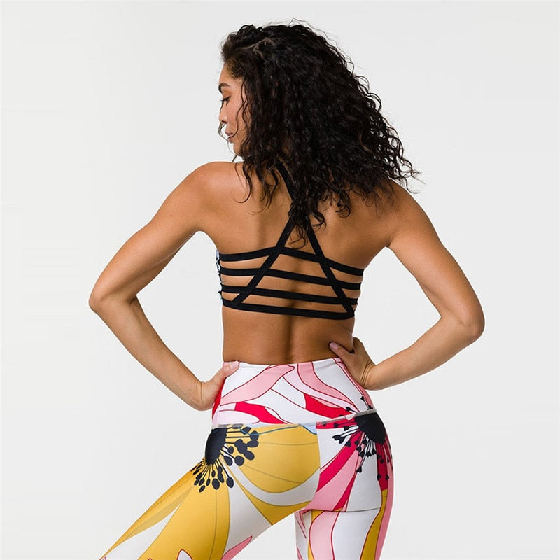 Floral Woman Sportwear Yoga Set Seamless Gym Suit Crop Top Bra Elastic High Waist Yoga Pant Leggings Outfit Fitness Clothing - GilloServ