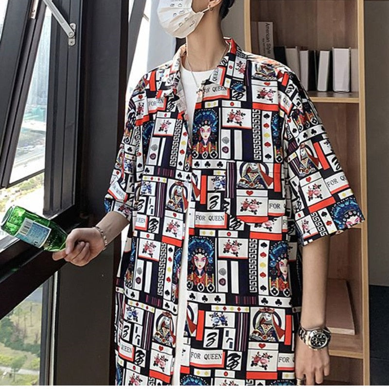 New Graffiti Pattern Mens Shirt Tops Playing Cards Printed - GilloServ