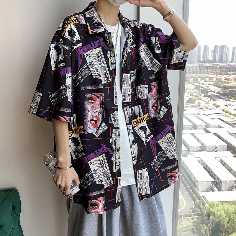 New Graffiti Pattern Mens Shirt Tops Playing Cards Printed - GilloServ