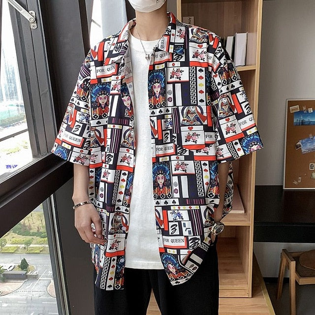 New Graffiti Pattern Mens Shirt Tops Playing Cards Printed - GilloServ