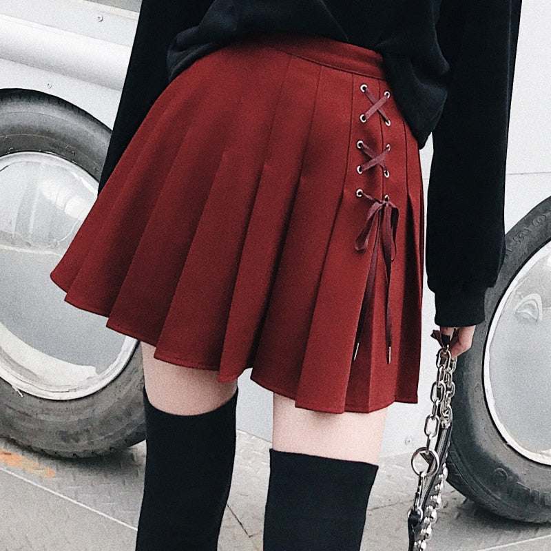 Women Pleated Tennis Skort with Side Lace Up - GilloServ