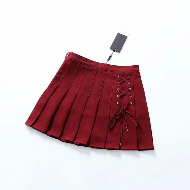 Women Pleated Tennis Skort with Side Lace Up - GilloServ