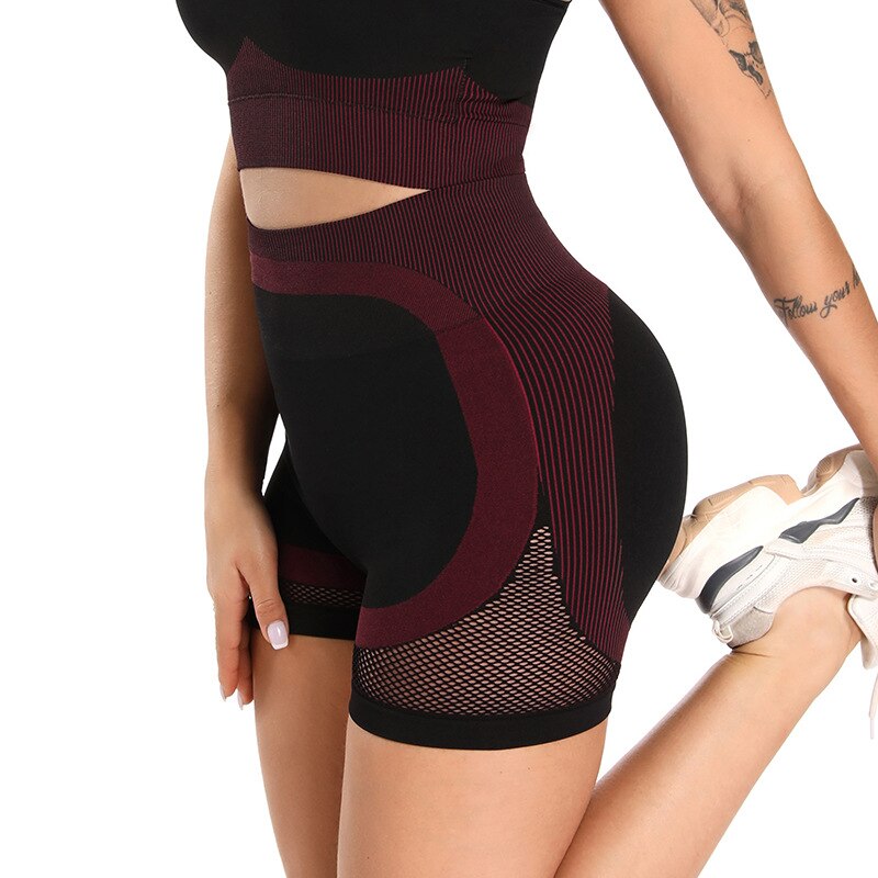 Sheer Mesh Patchwork Seamless Fitness Yoga Shorts Hollow Out - GilloServ