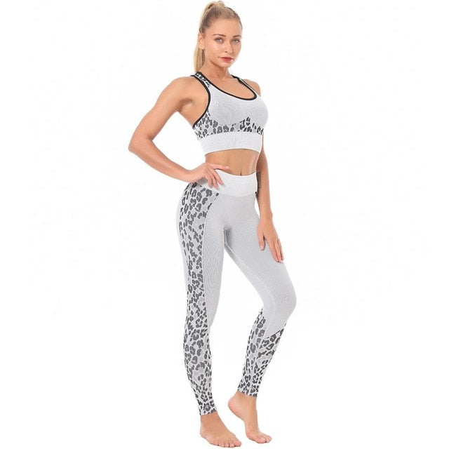 Seamless Yoga Sets Leopard High Waist Leggings - GilloServ