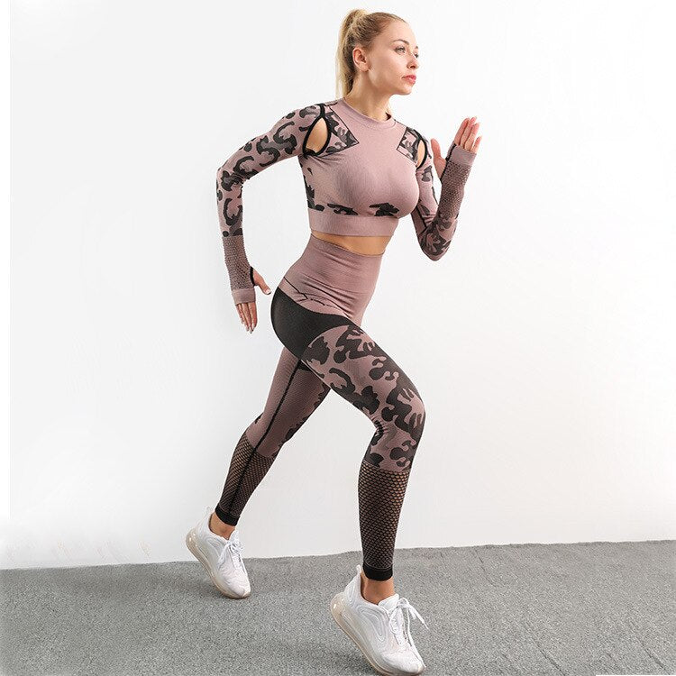 Seamless Camo Print Sports Yoga Set - GilloServ