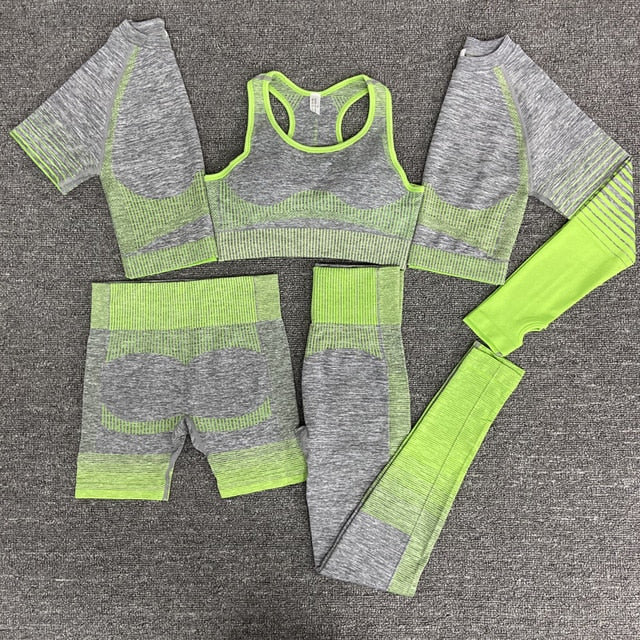 Seamless Gym Yoga Set For Women Fitness Bra Short Shirt Top Leggings Shorts Tracksuit Running Workout Sports Suit Hips Lifting - GilloServ