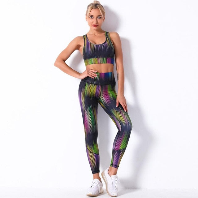 Seamless Camo Print Yoga Set Fashion Gym Fitness Vest Crop Top Leggings Suit Workout Running Straining Outfits For Women - GilloServ