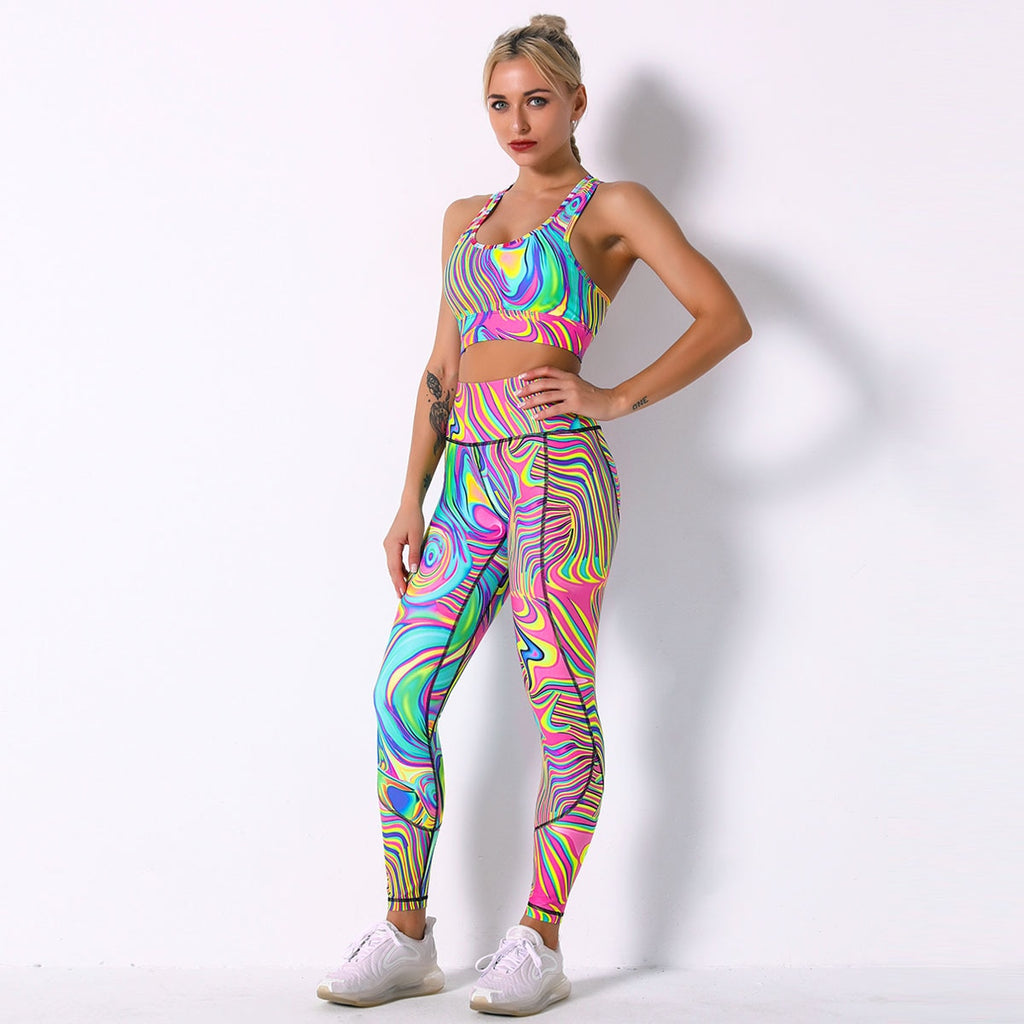 Seamless Camo Print Yoga Set Fashion Gym Fitness Vest Crop Top Leggings Suit Workout Running Straining Outfits For Women - GilloServ