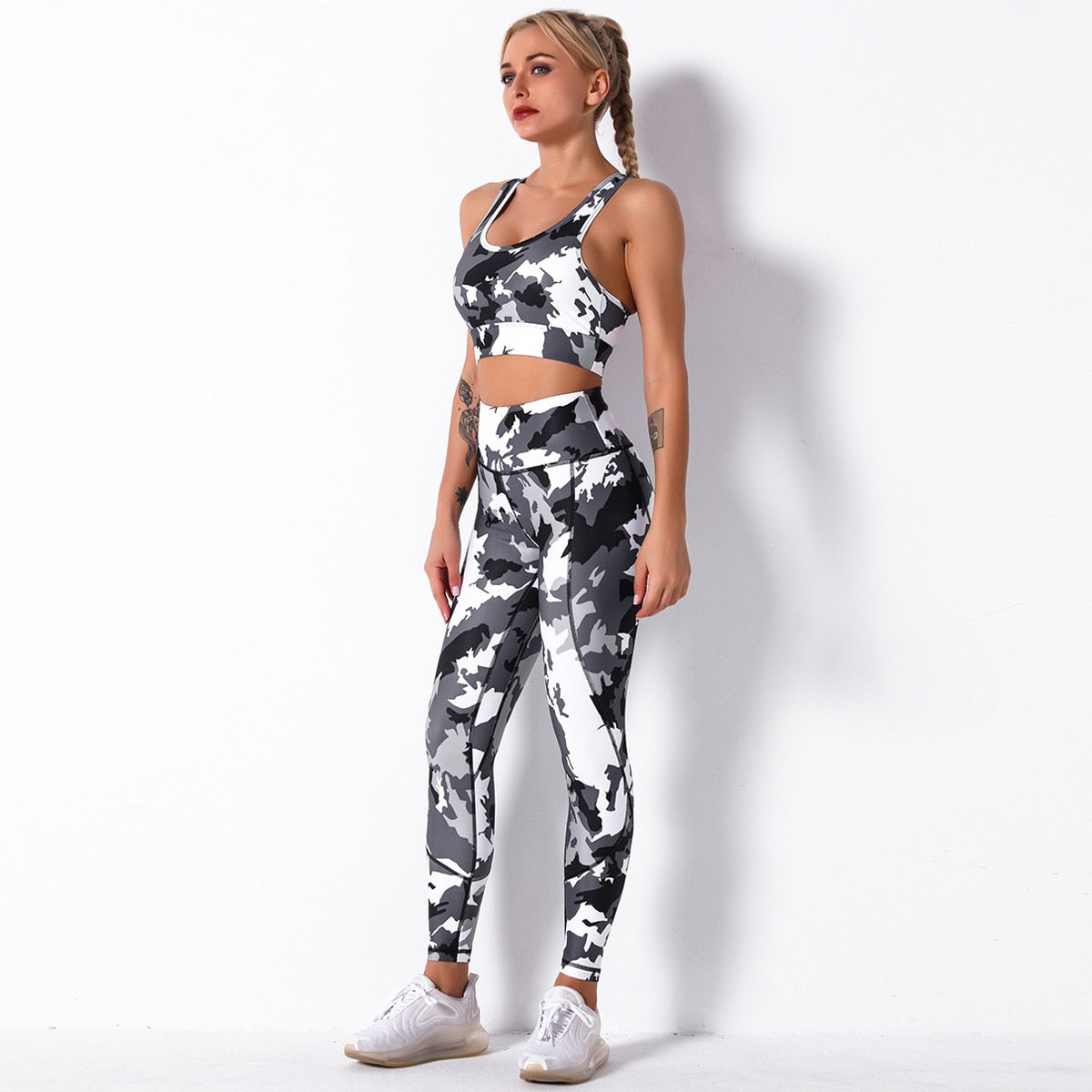 Seamless Camo Print Yoga Set Fashion Gym Fitness Vest Crop Top Leggings Suit Workout Running Straining Outfits For Women - GilloServ