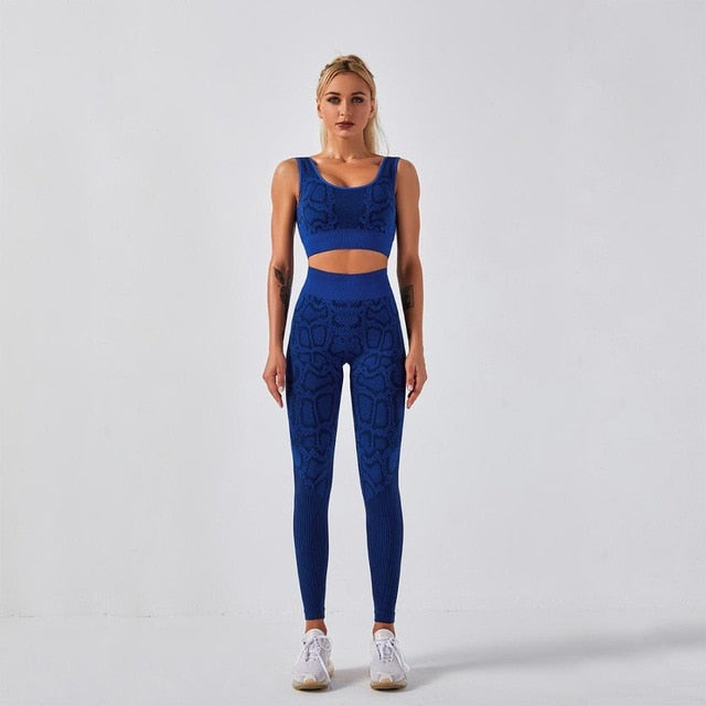 Seamless Snakeskin Print Yoga Set Gym Fashion Tank - GilloServ