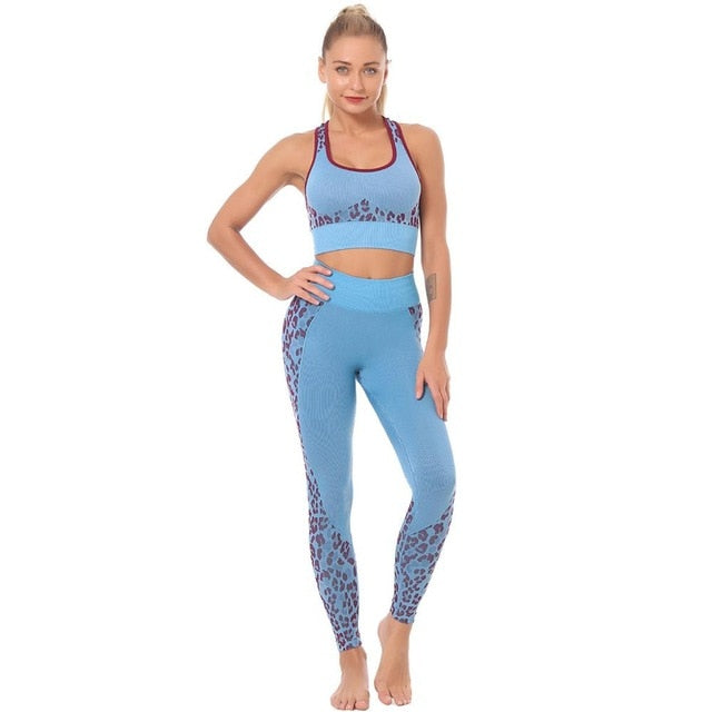 Seamless Leopard Yoga Suit Gym Clothings Women Bra Top And Leggings Sexy Fitness Sports Running Push Up Hips Lifting Tracksuit - GilloServ