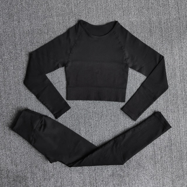 Sportswear Yoga Sets Ribbed Seamless Long Sleeve - GilloServ