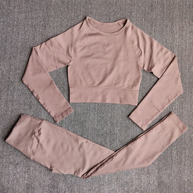 Sportswear Yoga Sets Ribbed Seamless Long Sleeve - GilloServ