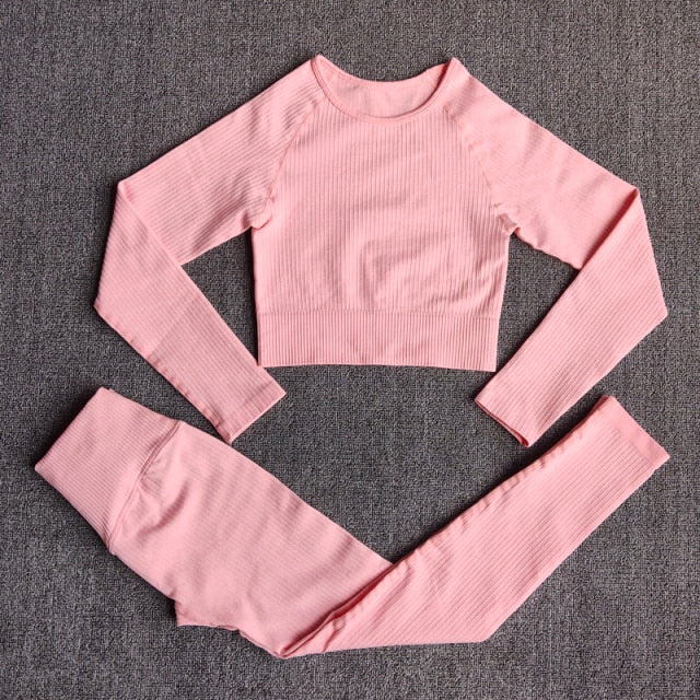 Sportswear Yoga Sets Ribbed Seamless Long Sleeve - GilloServ