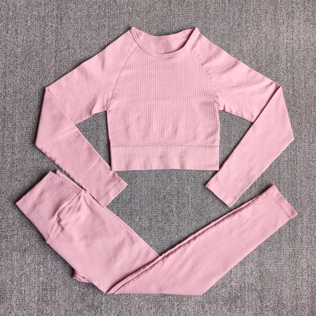 Sportswear Yoga Sets Ribbed Seamless Long Sleeve - GilloServ