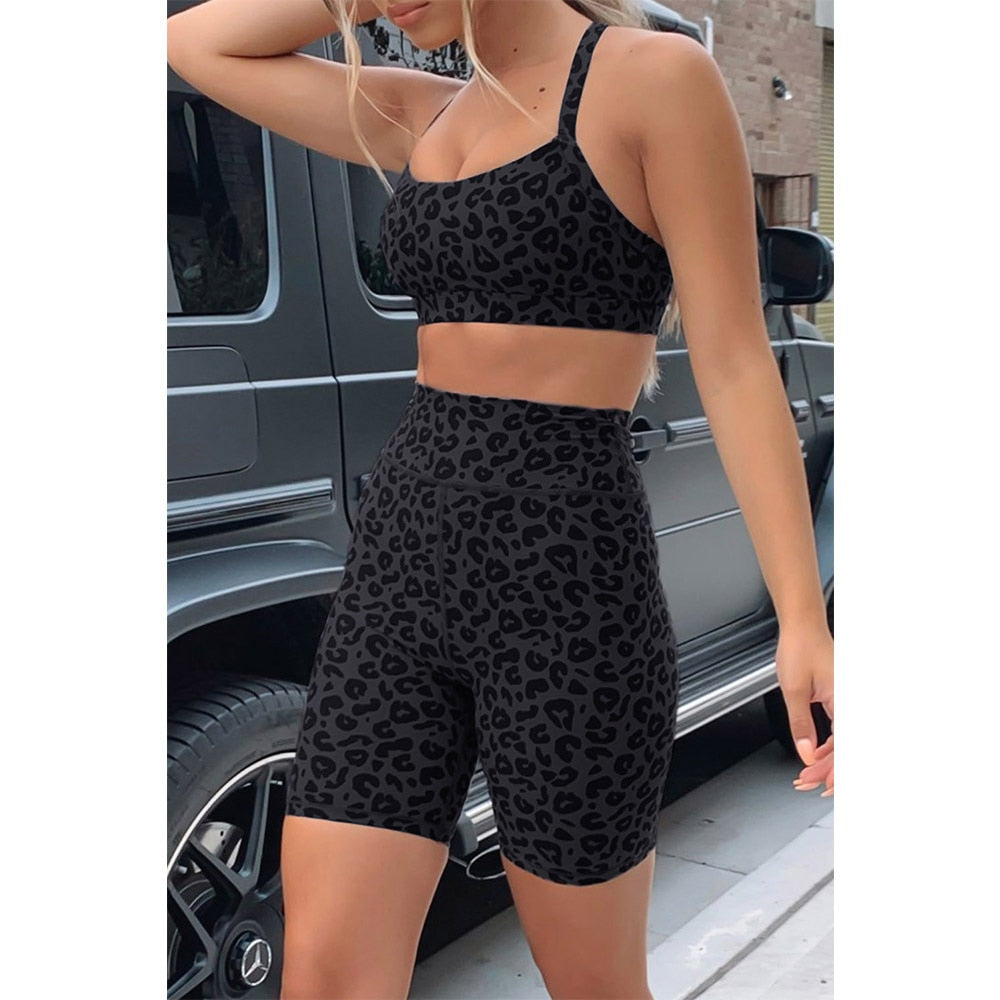Seamless Leopard Yoga Sets Women Gym Clothes Bra Top And Leggings Shorts Sexy Fitness Sportswear Suit Running Workout Tracksuit - GilloServ