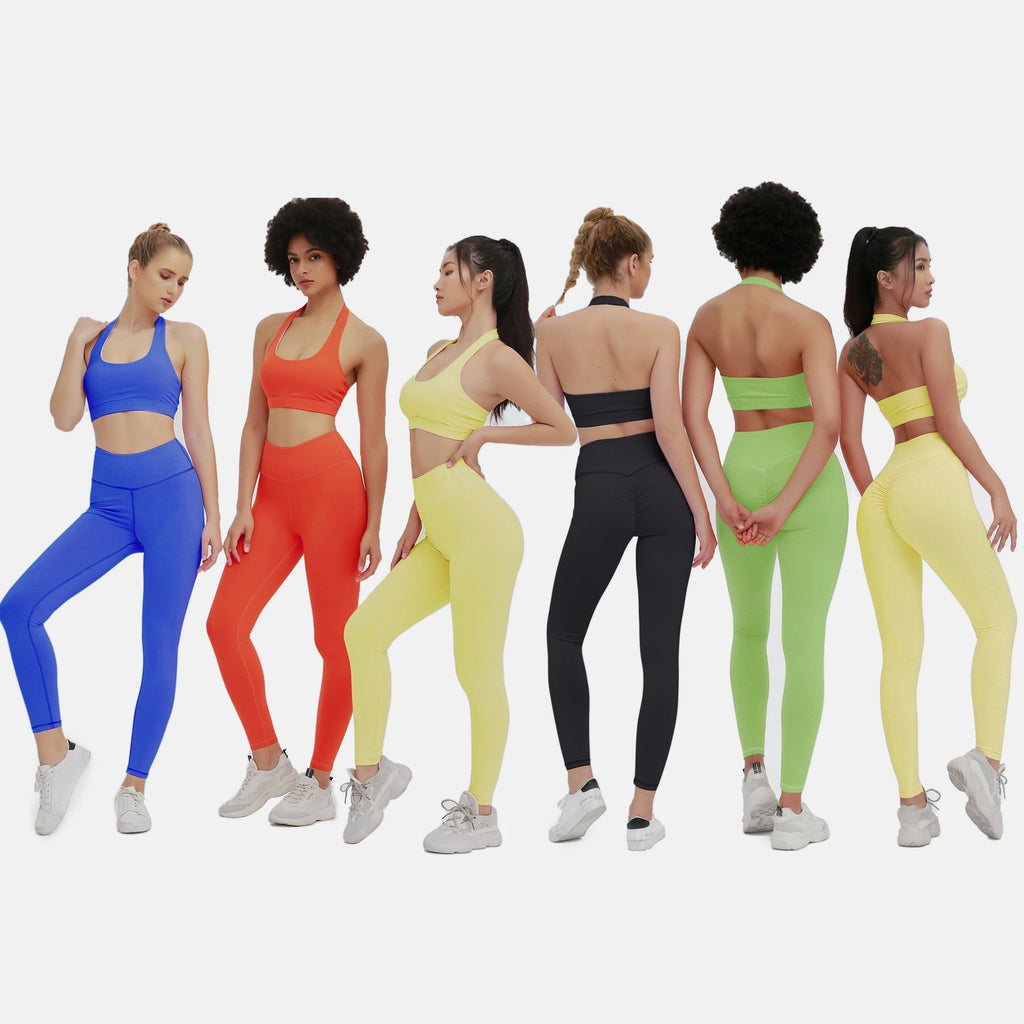 Seamless Yoga Set Women Gym Clothing Halter Tank Crop Top Leggings Tracksuit Push Up Work Out Gym Sportswear Hip Lifting Outfits - GilloServ