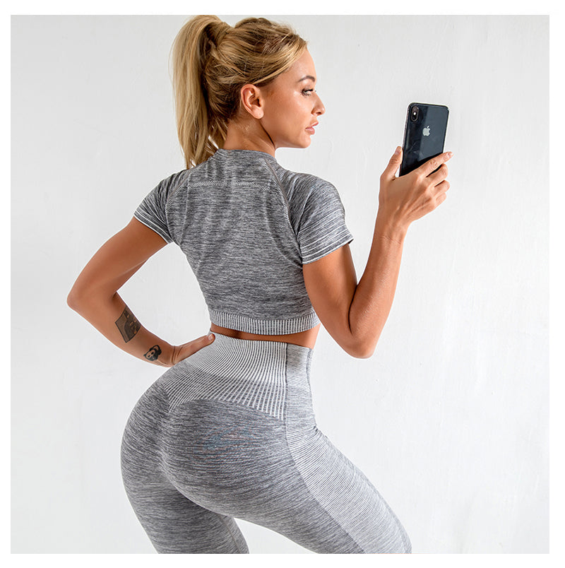 Seamless Gym Yoga Set For Women Fitness Bra Short Shirt Top Leggings Shorts Tracksuit Running Workout Sports Suit Hips Lifting - GilloServ