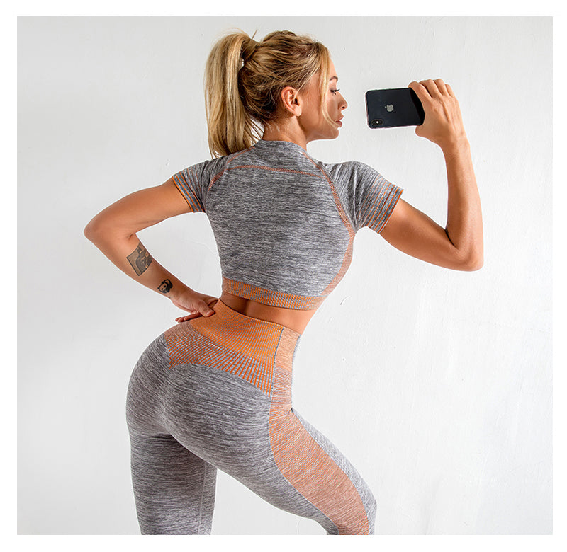 Seamless Gym Yoga Set For Women Fitness Bra Short Shirt Top Leggings Shorts Tracksuit Running Workout Sports Suit Hips Lifting - GilloServ