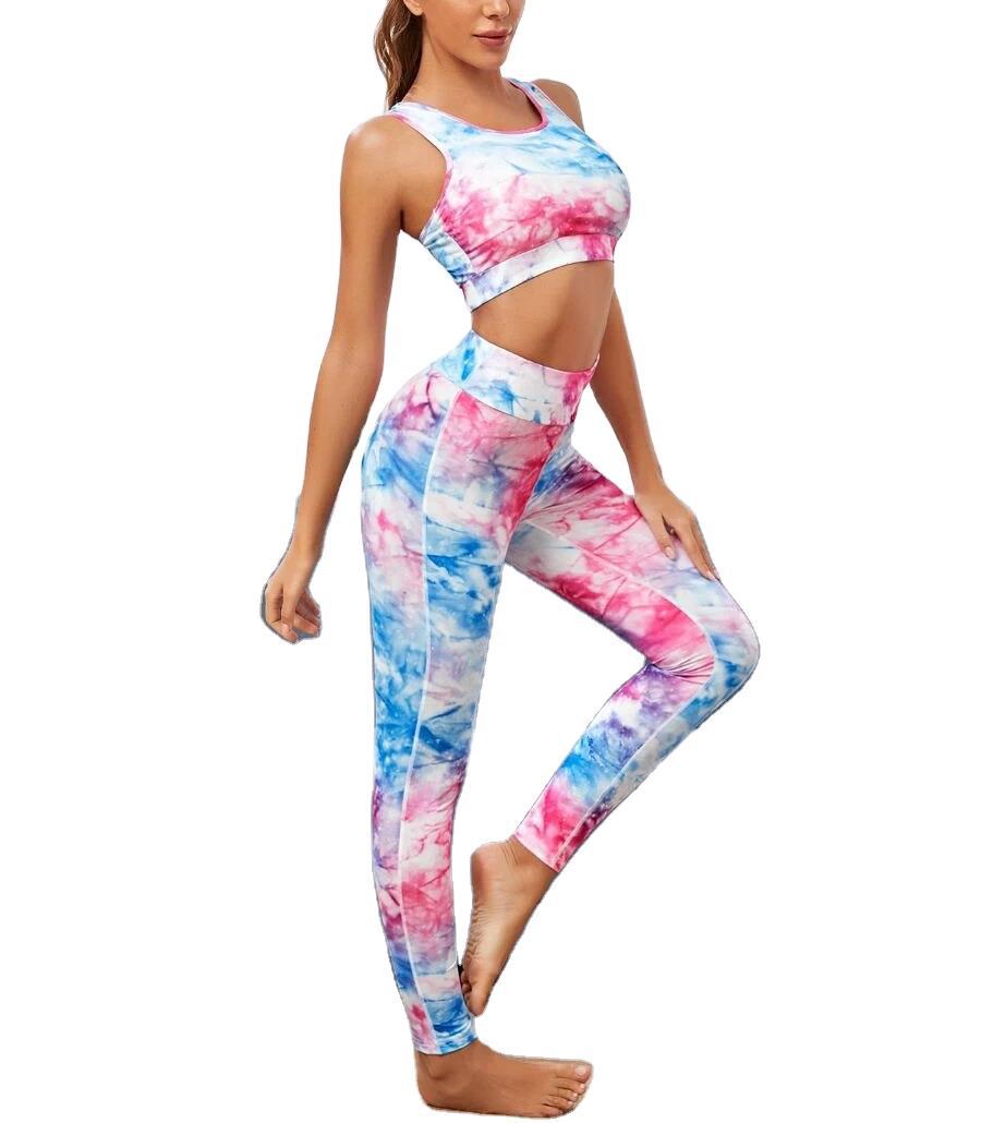 Tie Dye Print Yoga Suit Gym Slim Tracksuit - GilloServ