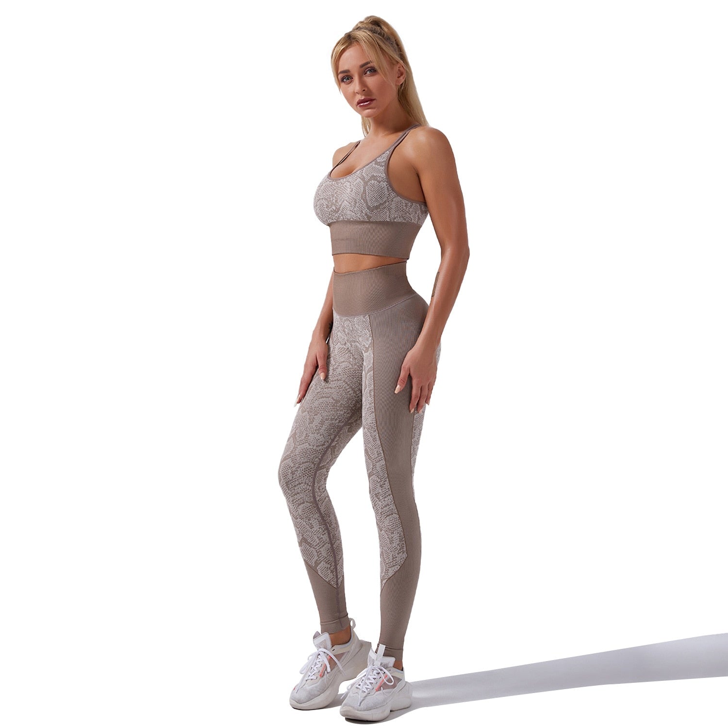 Seamless Snakeskin Patchwork Yoga Suit Gym Fitness Sports Tracksuit Tank Crop Top Hips Lifting Leggings Fashion Outdoor Suit - GilloServ