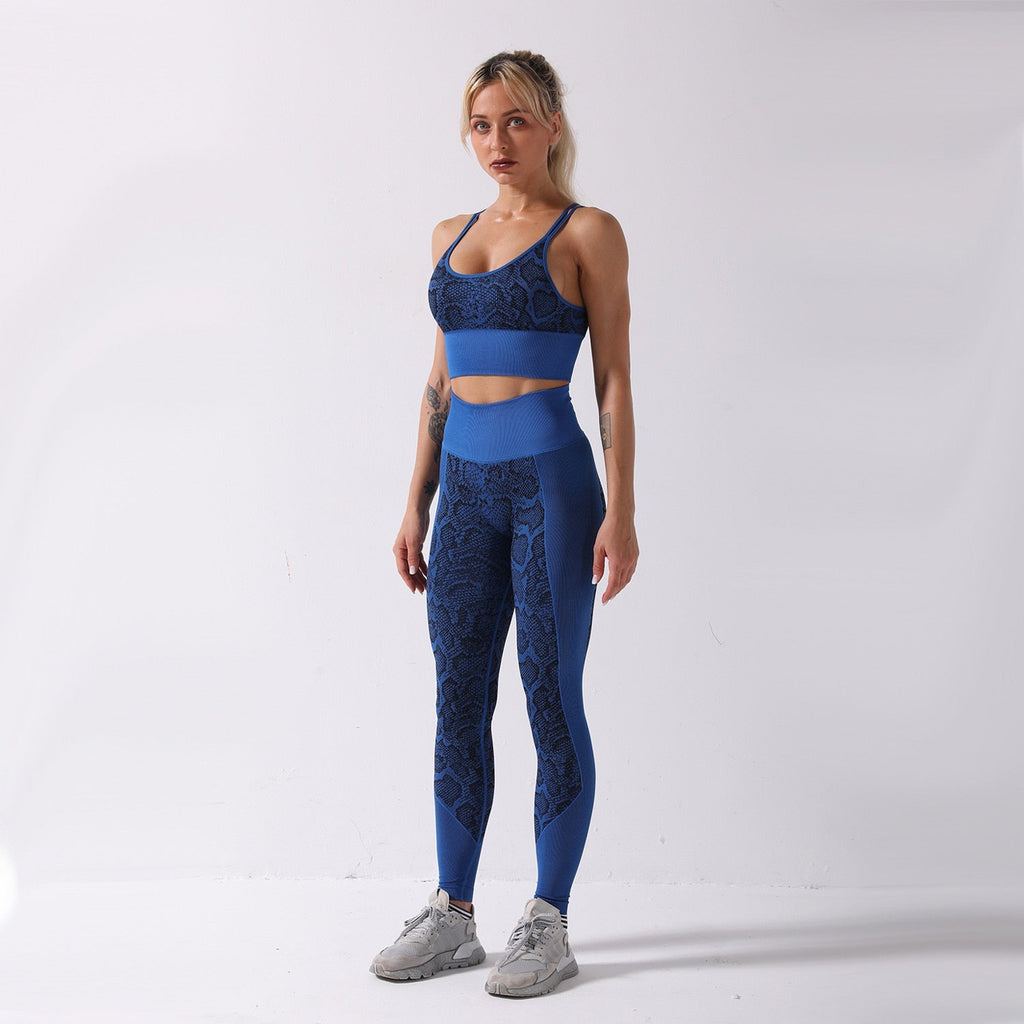 Seamless Snakeskin Patchwork Yoga Suit Gym Fitness Sports Tracksuit Tank Crop Top Hips Lifting Leggings Fashion Outdoor Suit - GilloServ
