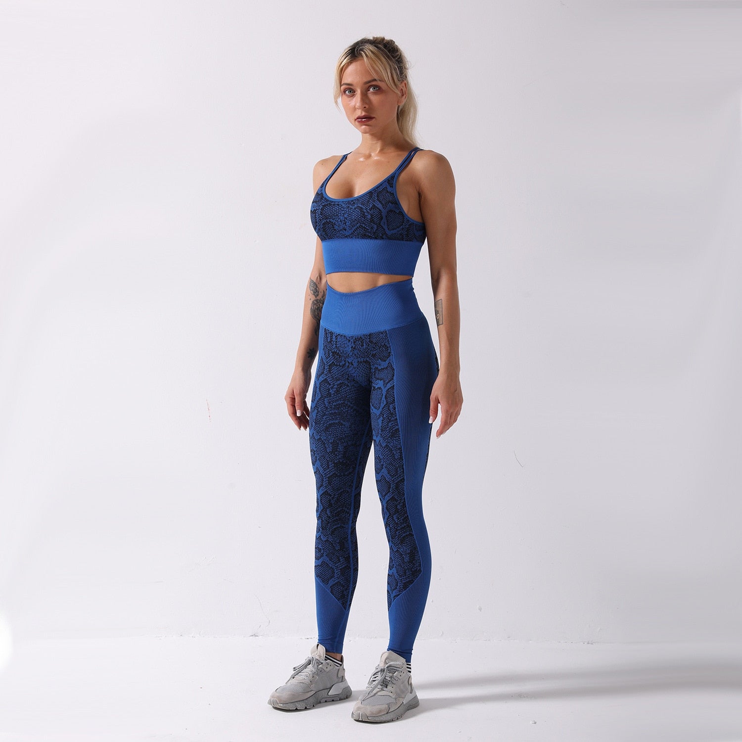 Seamless Snakeskin Patchwork Yoga Suit Gym Fitness Sports Tracksuit Tank Crop Top Hips Lifting Leggings Fashion Outdoor Suit - GilloServ