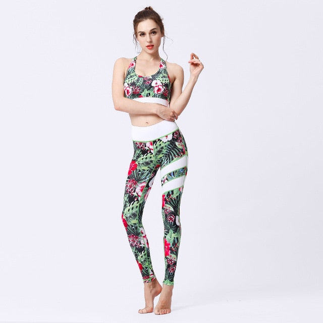 Seamless Print Yoga Set Gym Clothing Tank Crop Top Leggings Suit Push Up Workout Training Jogging Casual High Elastic Tracksuit - GilloServ