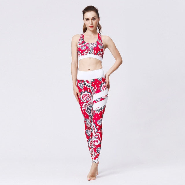 Seamless Print Yoga Set Gym Clothing Tank Crop Top Leggings Suit Push Up Workout Training Jogging Casual High Elastic Tracksuit - GilloServ