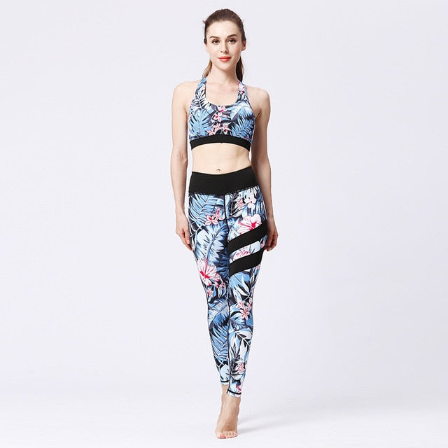 Seamless Print Yoga Set Gym Clothing Tank Crop Top Leggings Suit Push Up Workout Training Jogging Casual High Elastic Tracksuit - GilloServ