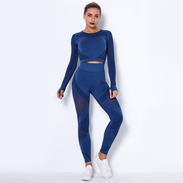 Autumn Seamless Hollow Out Yoga Leggings Work Out Fitness Gym Yoga Pantalones High Elastics High Waist Sports Slim Trousers - GilloServ