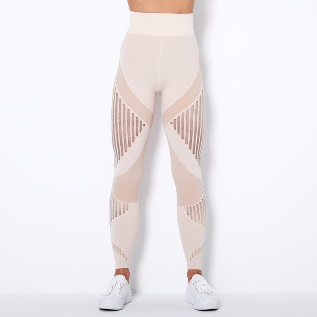Autumn Seamless Hollow Out Yoga Leggings Work Out Fitness Gym Yoga Pantalones High Elastics High Waist Sports Slim Trousers - GilloServ