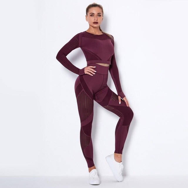Autumn Seamless Hollow Out Yoga Leggings Work Out Fitness Gym Yoga Pantalones High Elastics High Waist Sports Slim Trousers - GilloServ