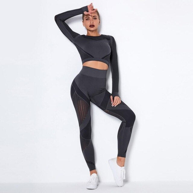 Autumn Seamless Hollow Out Yoga Leggings Work Out Fitness Gym Yoga Pantalones High Elastics High Waist Sports Slim Trousers - GilloServ