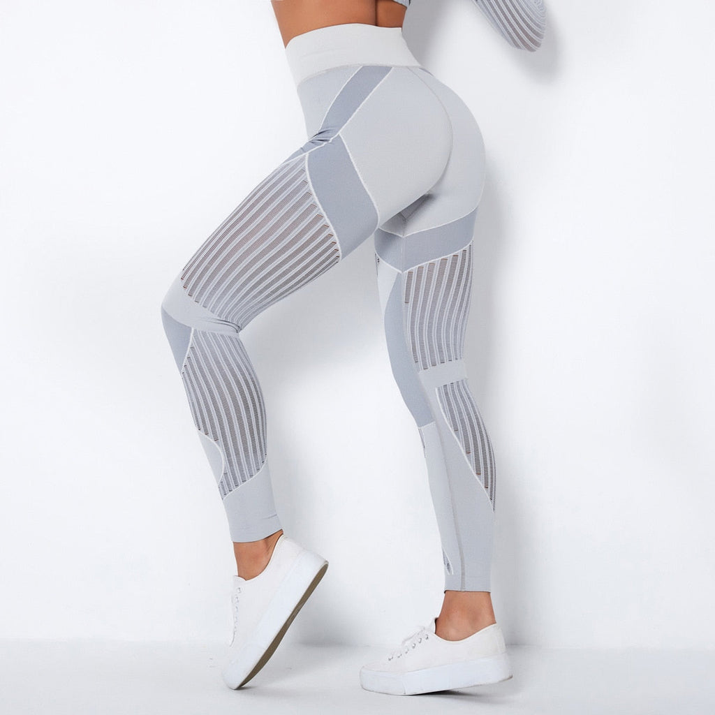Autumn Seamless Hollow Out Yoga Leggings Work Out Fitness Gym Yoga Pantalones High Elastics High Waist Sports Slim Trousers - GilloServ
