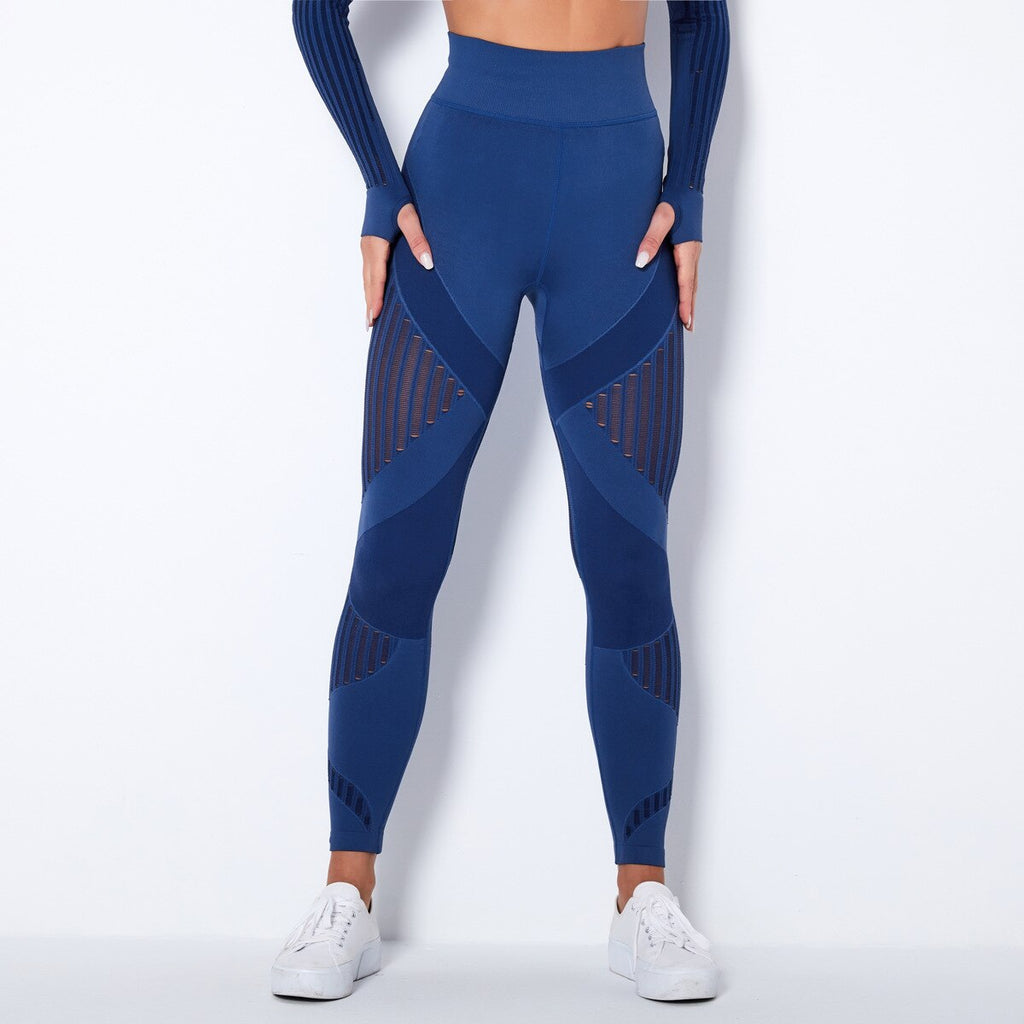Autumn Seamless Hollow Out Yoga Leggings Work Out Fitness Gym Yoga Pantalones High Elastics High Waist Sports Slim Trousers - GilloServ