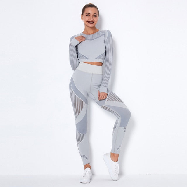 Seamless Yoga Set Women Gym Clothes Long Sleeve Crop - GilloServ