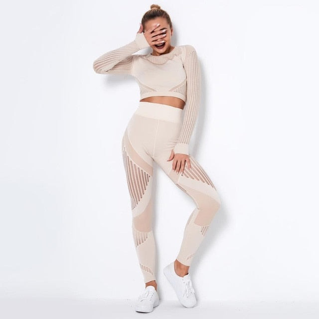 Seamless Yoga Set Women Gym Clothes Long Sleeve Crop - GilloServ