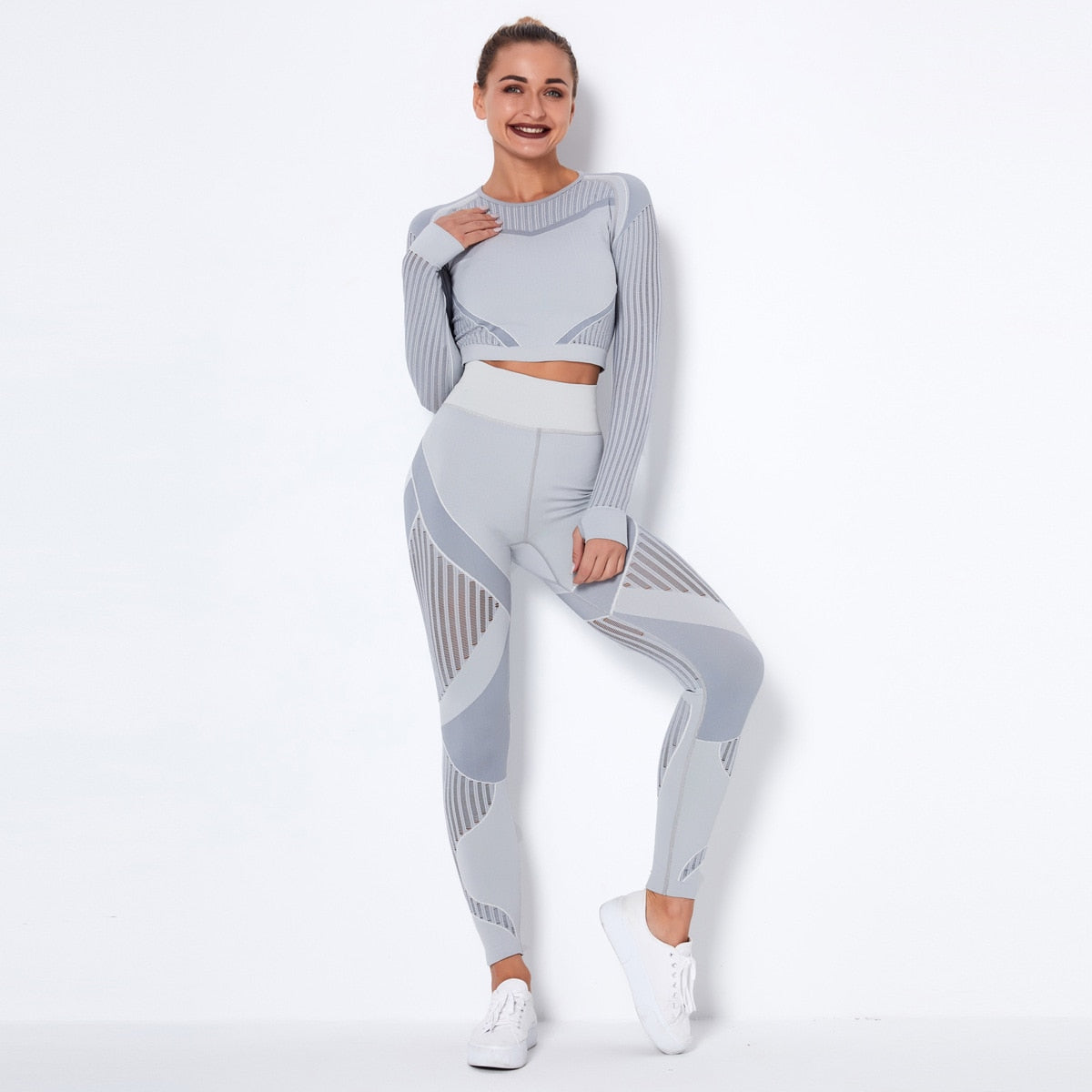 Seamless Yoga Set Women Gym Clothes Long Sleeve Crop - GilloServ