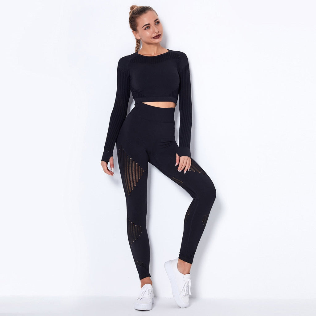 Seamless Yoga Set Women Gym Clothes Long Sleeve Crop - GilloServ