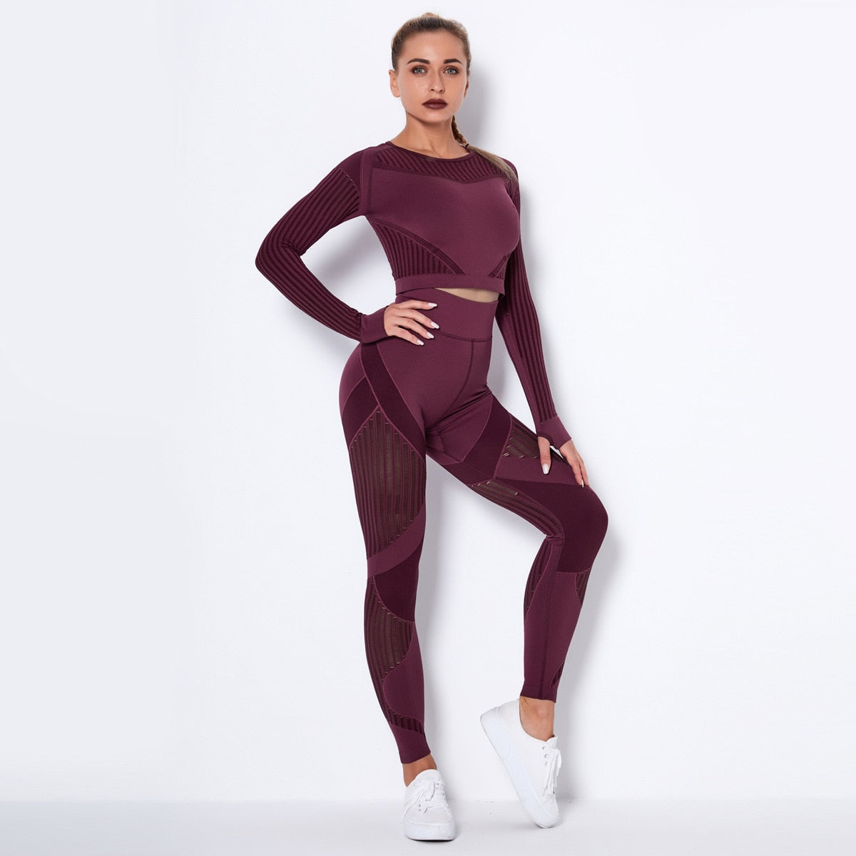 Seamless Yoga Set Women Gym Clothes Long Sleeve Crop - GilloServ