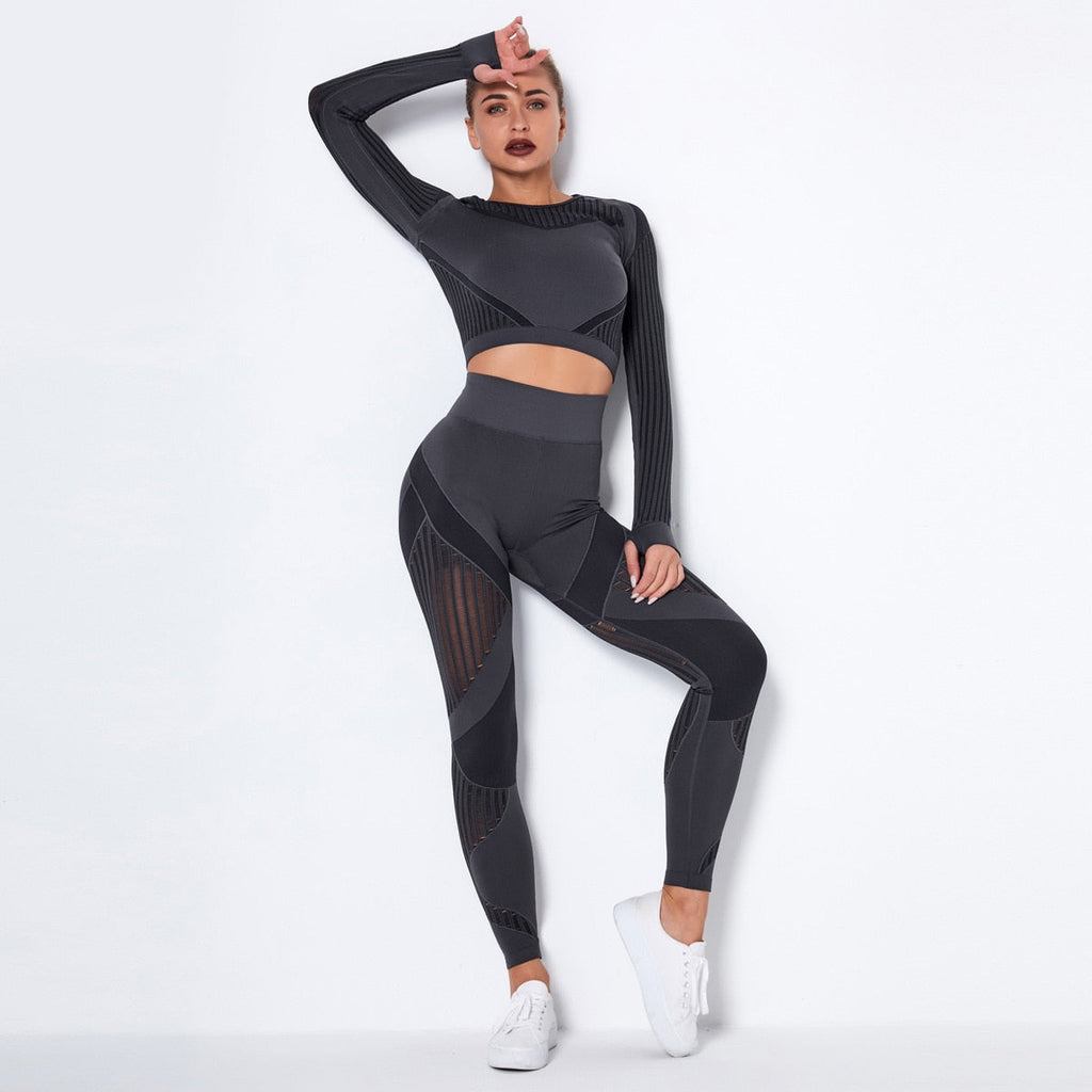 Seamless Yoga Set Women Gym Clothes Long Sleeve Crop - GilloServ